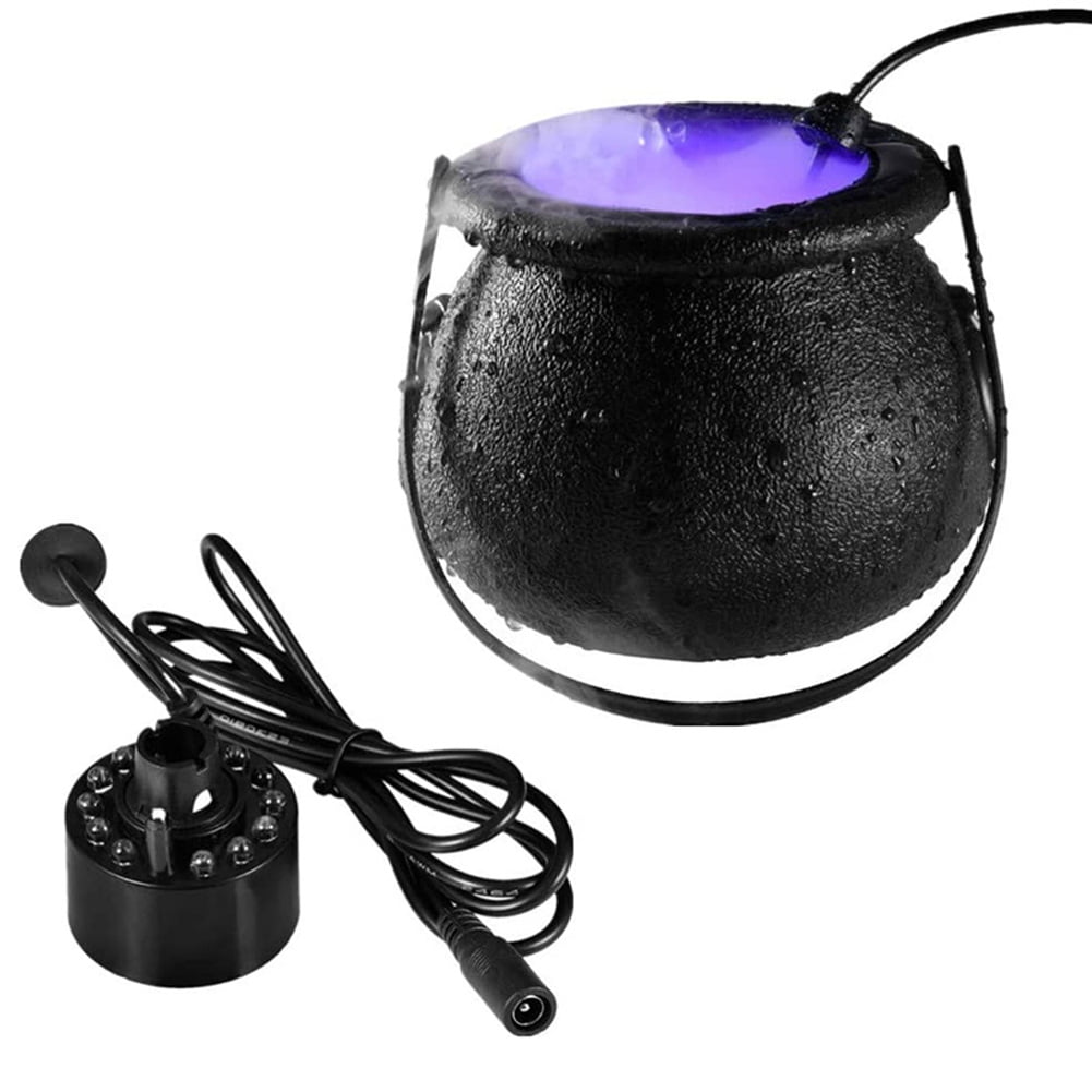 Halloween Witch Cauldron Pot and 12LEDs Color Changing Mist Maker Fog