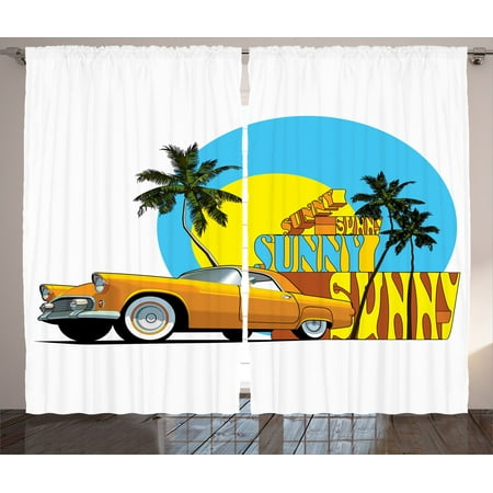 1950s Decor Curtains 2 Panels Set Vintage Classic Car In Magic