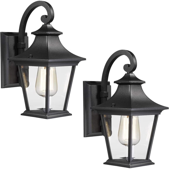 Emliviar Outdoor Wall Lights 2 Pack - 12.2" Wall Mount Lights in Black Finish with Clear Glass, XE219B-2PK BK