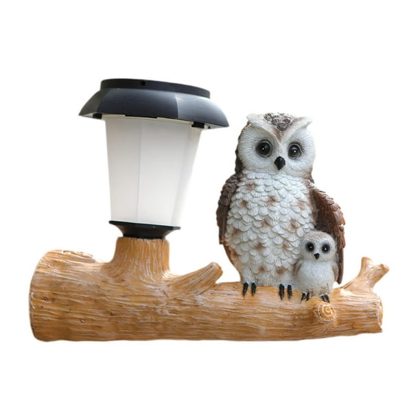 Estatua de jardín con luz solar, figura de exterior montada en el árbol para patio y porche. Búhos
