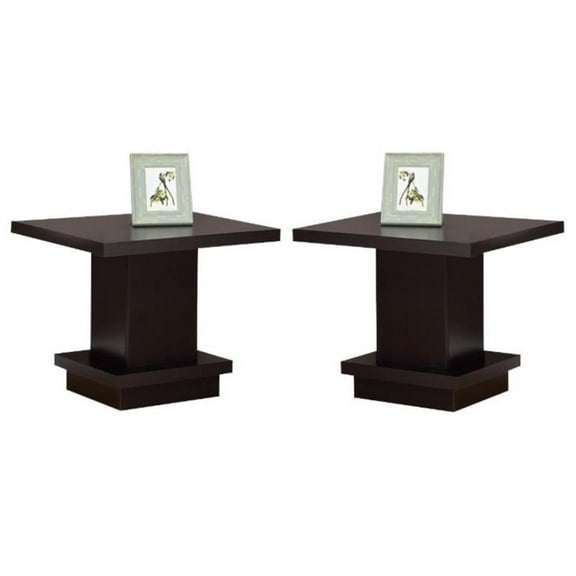 Home Square Square Pedestal End Table in Cappuccino - Set of 2