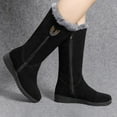thumbnail image 6 of dianhelloya 1 Pair Snow Boots Side Zipper Closure Middle Tube Thickened Fleece Non-Slip Keep Warm Flat Bottom Winter Warm Plush Long Boots Outdoor Use Black, 6 of 8