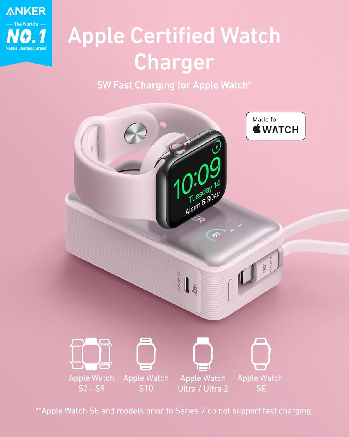 Anker, MagGo Power Bank for Apple Watch, 10,000mAh, Green