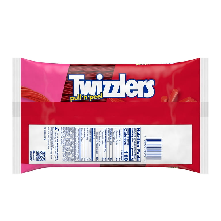 Twizzlers Pull 'N' Peel Cherry Flavored Licorice Style Low Fat Candy, Big Bag 28 oz