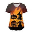thumbnail image 6 of Godom T Shirt for Women Halloween Pumpkin Tees Fall Graphic Short Sleeve V Neck Tees, 6 of 7