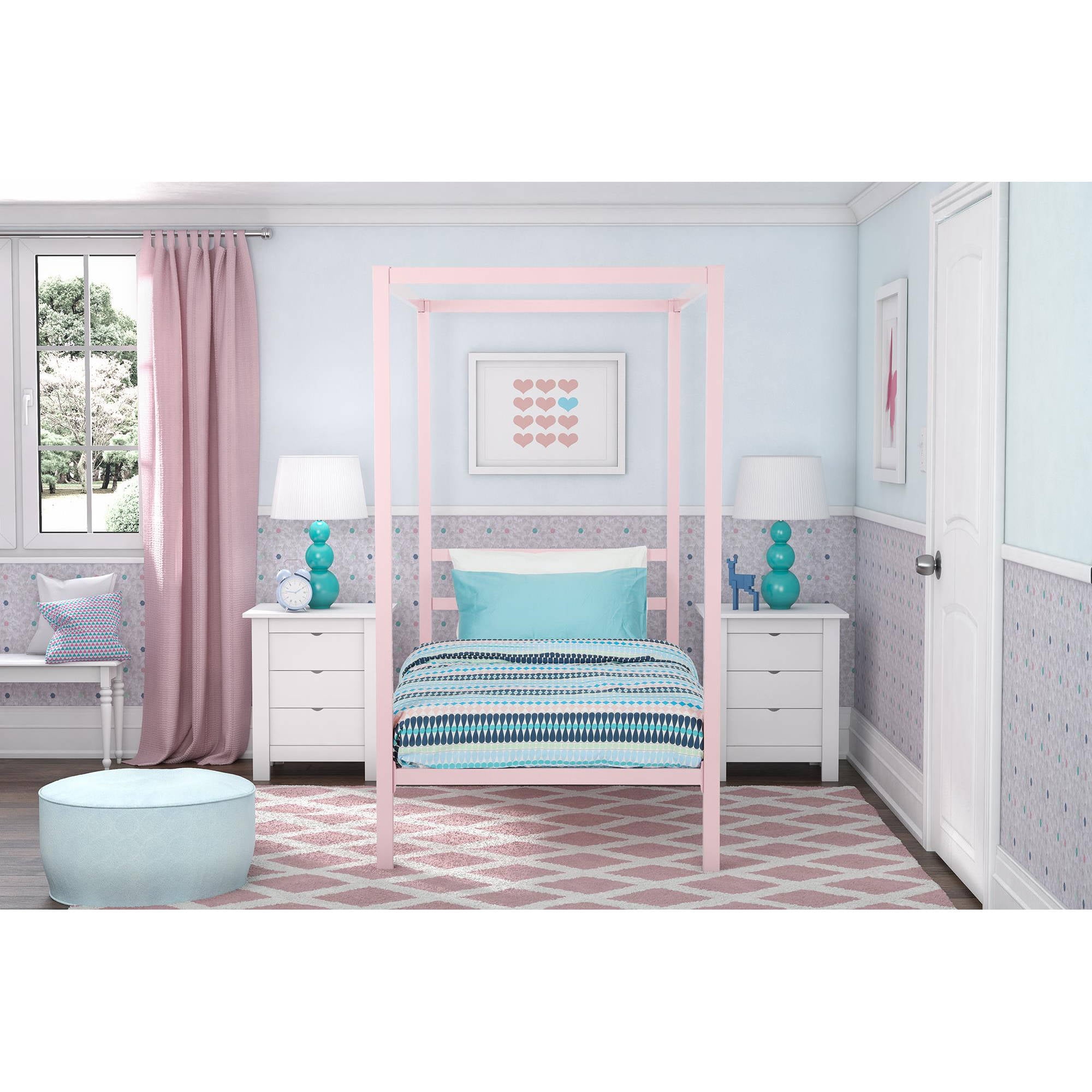 Metal Canopy Bed Frame Twin Size Kids Bedroom Furniture Modern Metal Canopy Bed Frame Twin Size Kids Bedroom Furniture Modern Design Pink