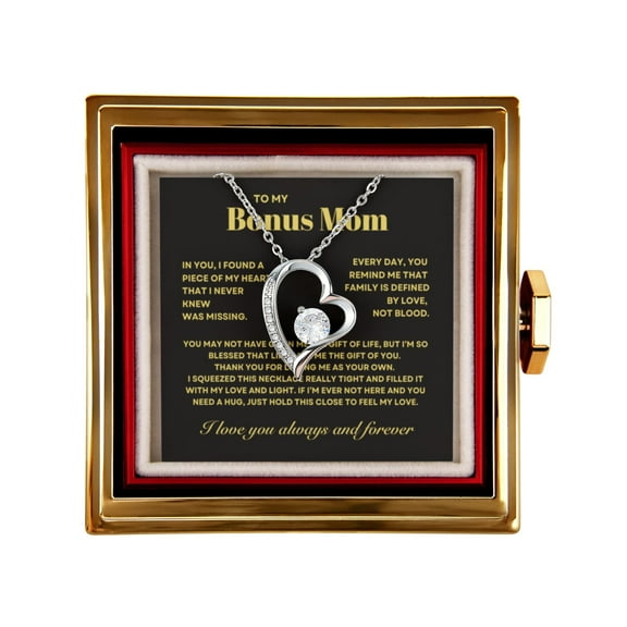 Bonus Mom Necklace Gift from Stepdaughter, Forever Love Necklace with Rotating Rose Box, Gift for mothers day, Valentines Day, Birthday