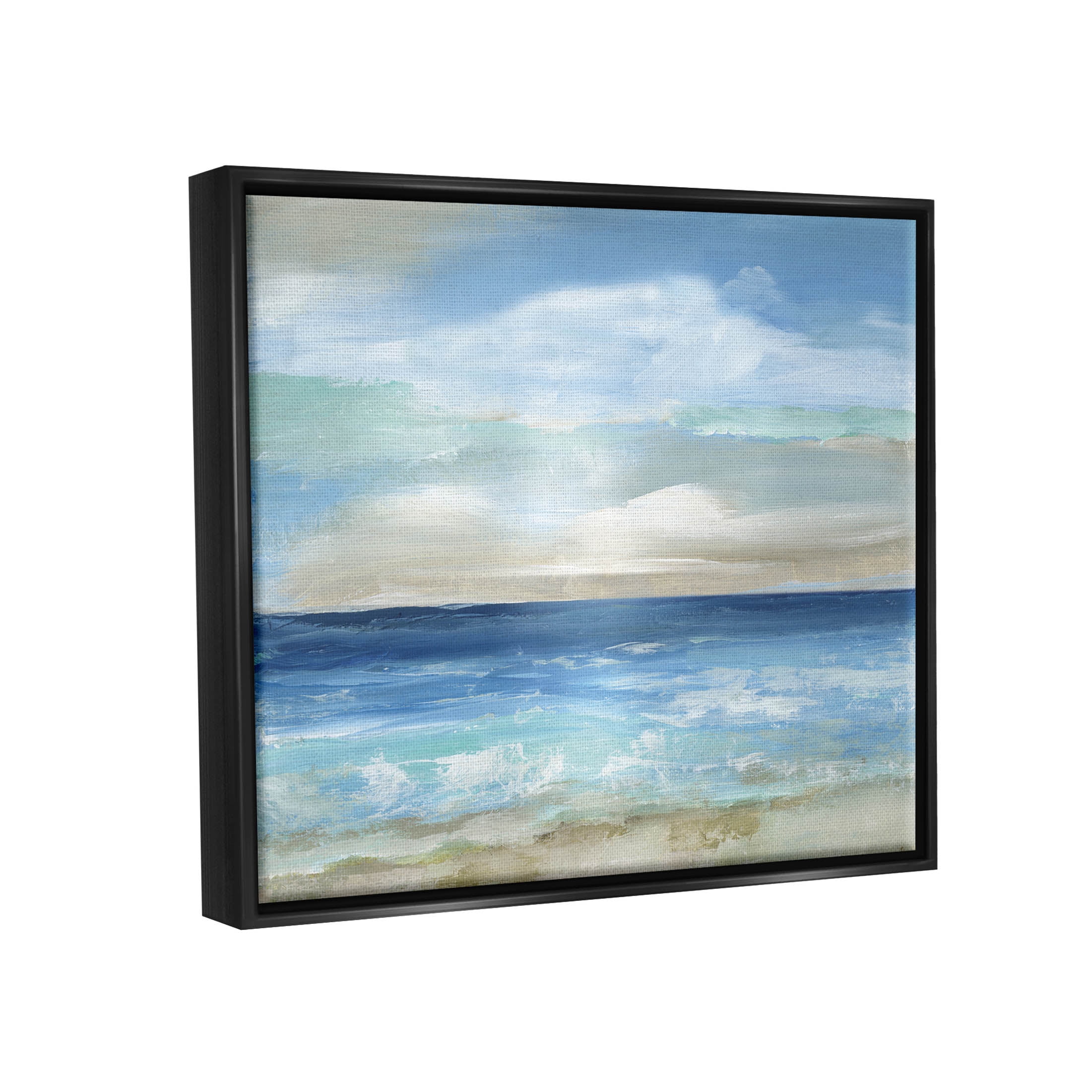 Stupell Industries Crashing Ocean Ripples Scenery Painting Jet Black Floating Framed Canvas Print Wall Art, Design by Nan