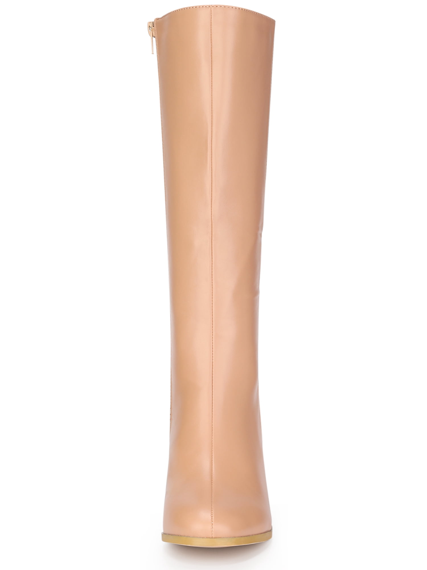 DARING DIVA Women's Round Toe Block Heels Knee High Boots Nude 6