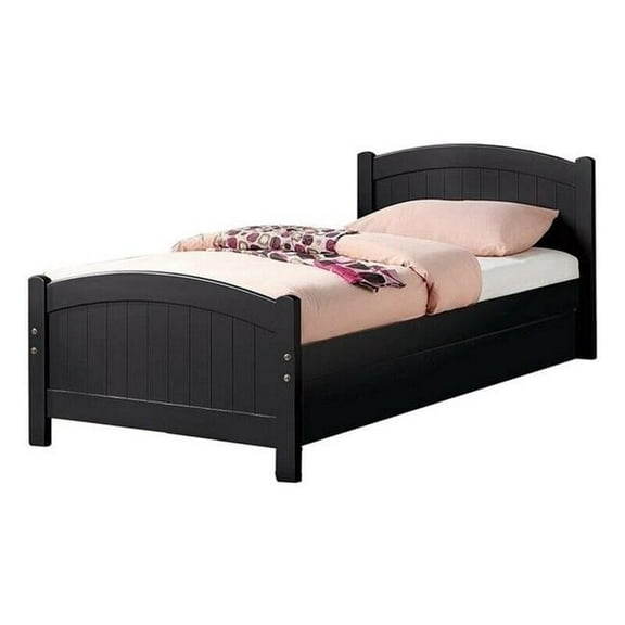 36 x 42 x 82 in. Shov Twin Size Trundle Bed with Arched Headboard & Vertical Accents, Black Wood