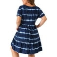 thumbnail image 2 of DARING DIVA Plus Size Tie Dye Striped A Line Casual Swing T-Shirt Dress 1X Navy Blue, 2 of 6