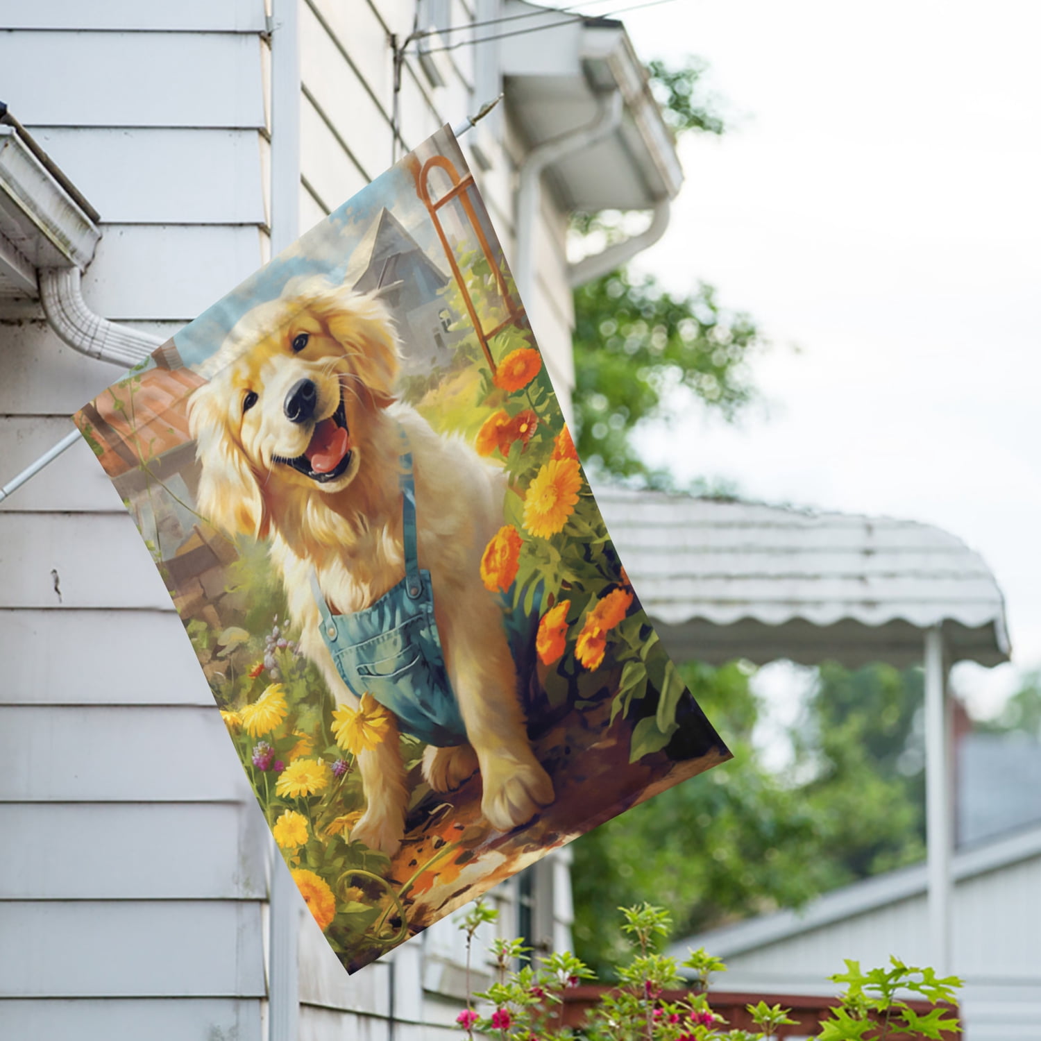 America Forever Spring Summer Golden Retriever Dog House Flag 28 x 40 inch Double Sided Golden Retriever Puppy Floral Spring House Flag for Outdoor Dog Flag Yard Decoration