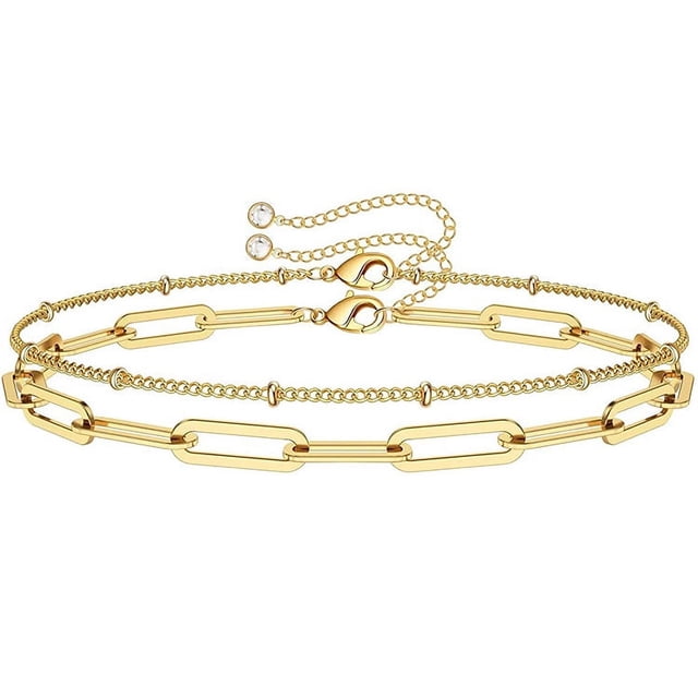 Pulseras de oro delicadas para mujer, capa ajustable llena de oro de 14 quilates