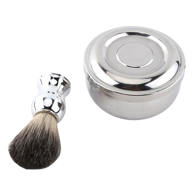 Tasse à Raser en Alliage avec Couvercle Manche Argenté Brosse à Cheveux Fausse pour Hommes Kit d'Outils de Rasage