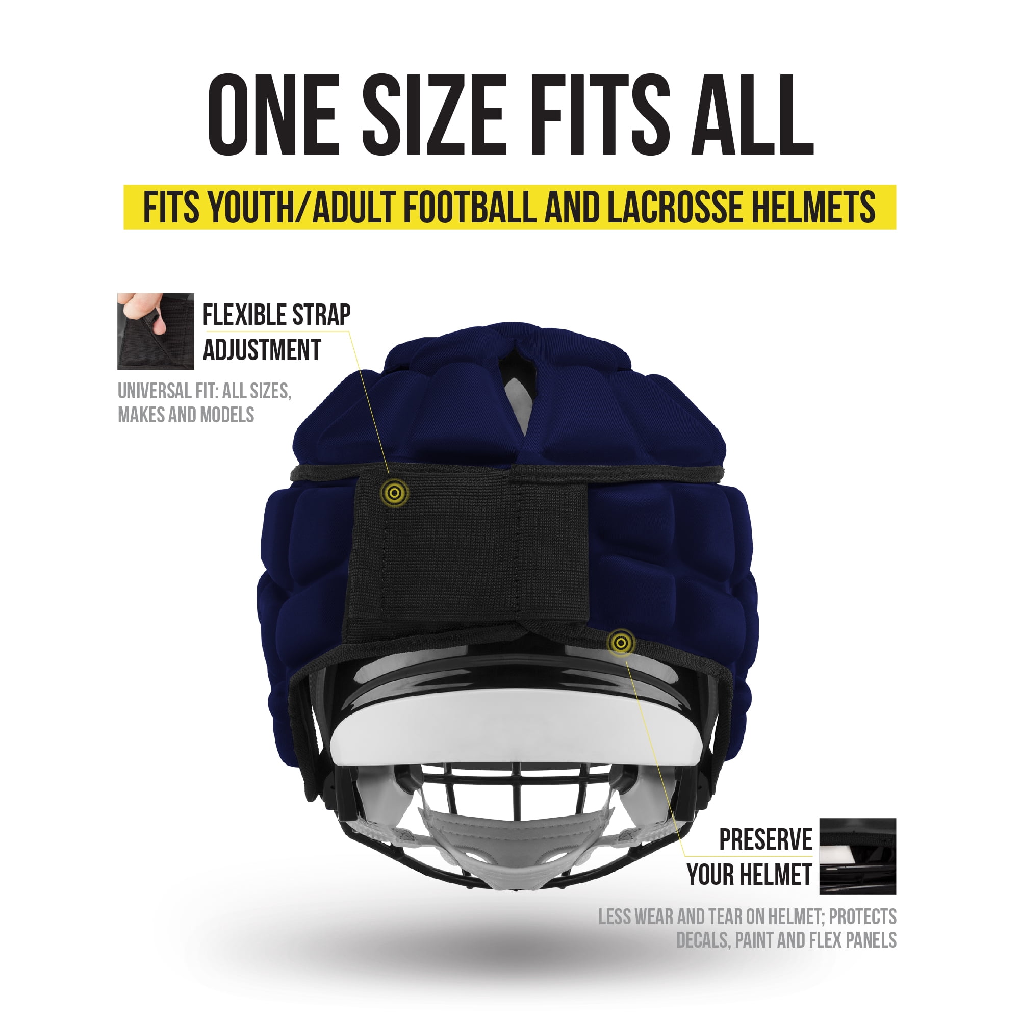Guardian Cap - Soft-Shell Helmet Cover for Football and Lacrosse - Reduces Impact and Protects Helmets - One Size Fits All for Youth, High School and College Programs - Navy