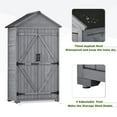 thumbnail image 4 of Outdoor Storage Shed with Floor, Wooden Storage Cabinet Waterproof, Garden Tool Shed with 3-Tier Shelves, Outside Vertical Shed with 2 Double Doors & Adjustable Legs, Fir Wood, Lockable (Gray), 4 of 9