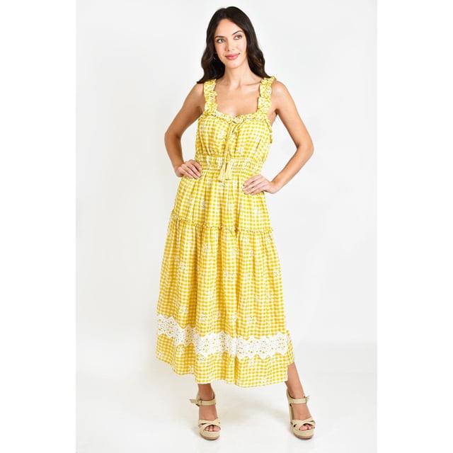 Vestido campesino Roman Fashion /Juvenil, 12187 (Amarillo cuadros) amarillo G