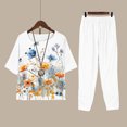 thumbnail image 2 of Women 2 Piece Outfits Sets Summer Fashion Print Casual Loose Fitting Crew Neck Short Sleeve Top Pants Two Piece Set, 2 of 7