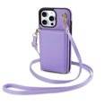 thumbnail image 3 of for iPhone 16 Pro Max Case, PU Leather Crossbody Wallet Case with Card Holder, Kickstand, Magnetic Clasp Folio Zipper Purse, Adjustable Removable Strap, Protective Back Cover, Purple, 3 of 11