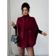 thumbnail image 5 of Women's Khaki Cloak Shawl Scarf Waist Belt Decor Jacket, Burgundy, Sizes, 5 of 7