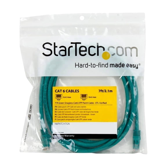 StarTech 7ft CAT6 Ethernet Cable - Green CAT 6 Gigabit Ethernet Wire -250Mhz 100W PoE RJ45 UTP Network Patch Cord Snagless with Strain Relief (N6PATCH7GN)