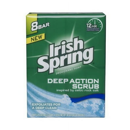 Irish Spring Deodorant Soap Deep Action Scrub With Scrubbing Beads - 3.75 Oz, 8 Ea, 6 Pack