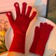 thumbnail image 5 of Guantes de invierno de dos dedos, largos y cómodos, de polar acrílico, para exterior e interior, de color puro, en rojo, 5 of 8