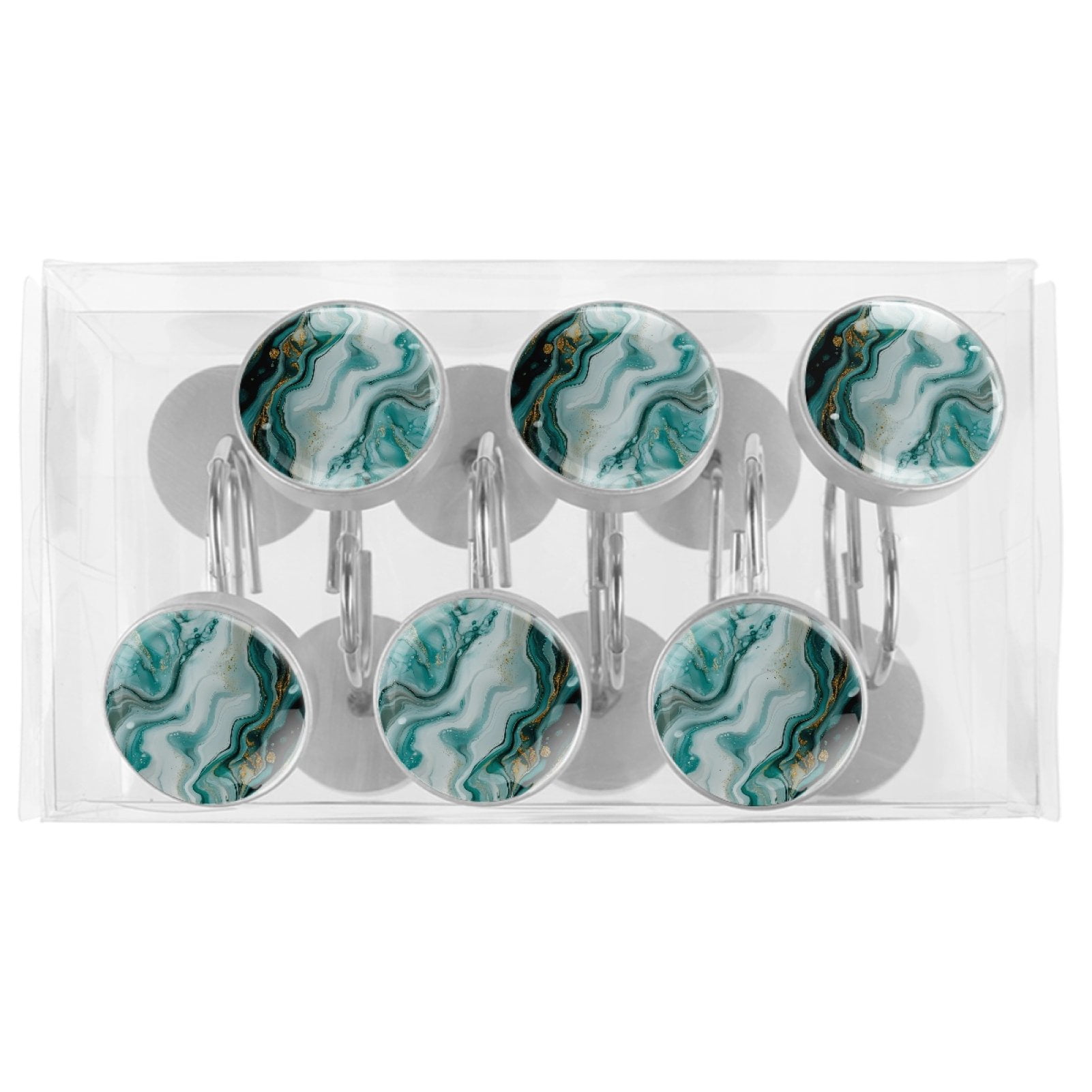HemaKayy 12 Pcs Decorative Shower Curtain Hooks - Stainless Steel Rings for Bathroom Décor - Easy Glide & Secure Hold - Perfect Decoration for Bathroom Shower Rods - Marble Abstract Texture