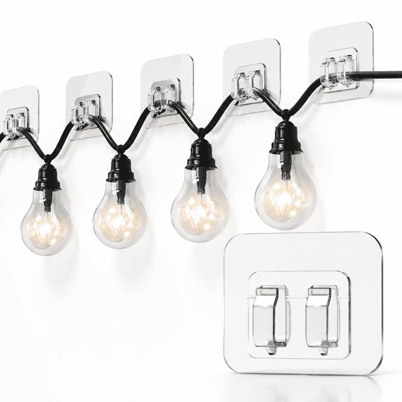 Outdoor String Light Hooks with Adhesive Strips - 100 Pack, Removable, No Damage, No Tools, No Holes - Waterproof & UV Resistant Light Clips for Christmas, Patio, and Pergola Decor