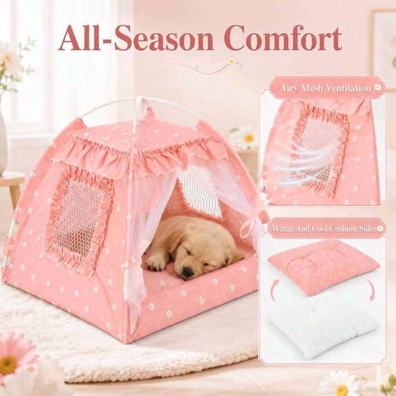 Decorative Pet Cave Tent, Soft Pet Shelter with Mesh Ventilation Window, Washable Pet Bed for Indoor Use