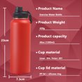 thumbnail image 6 of Arcticwind 40oz/1200ml Stainless Steel 304 Insulated Water Bottle with Handle - Large Capacity Thermal Cup for Outdoor, Travel, Sports, Camping & Hiking, Portable & Leakproof (BPA-Free), Red, 6 of 7