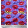 thumbnail image 2 of Soimoi Purple Cotton Voile Fabric Text,Lips & Heart Print Fabric by the Yard 56 Inch Wide, 2 of 3