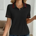 thumbnail image 6 of HongQid Womens Short Sleeve Collared Tops V Neck Button Down Placket Fitted Shirts, 6 of 7