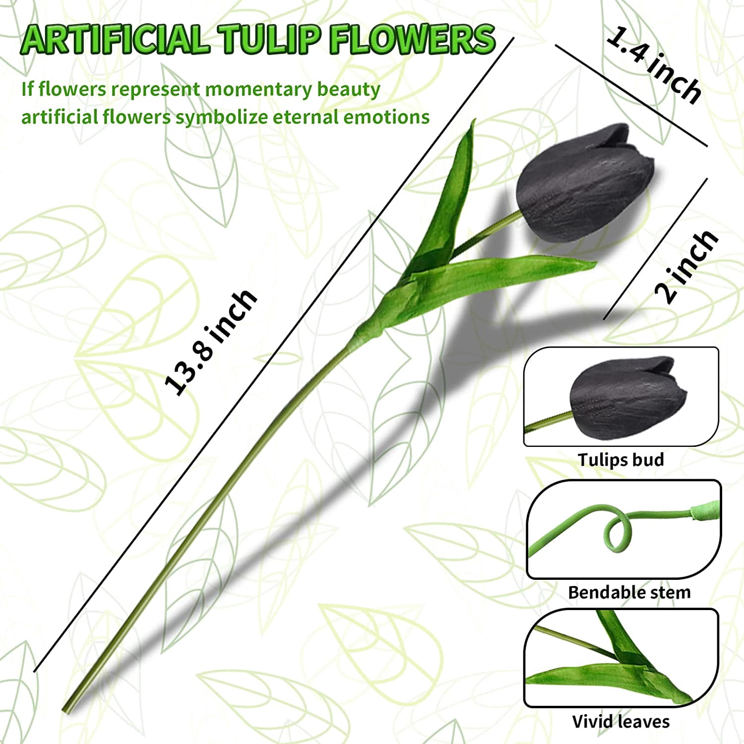 30Pcs Artificial Tulip Flowers Faux Tulip Stems PU Real Touch Tulips 13.7" for Spring Easter Vase Wedding Bouquets Floral Arrangements Wreath Table Centerpiece Indoor Outdoor Decoration (Black)