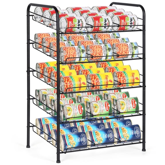 SoildPal Free Standing 5-Tier Can Organizer for Pantry, Metal Water Bottle Storage Rack Holds up to 60 Cans, Adjustable Rolling Dispenser, 12" x 16" x 25" Kitchen Cabinet Shelving