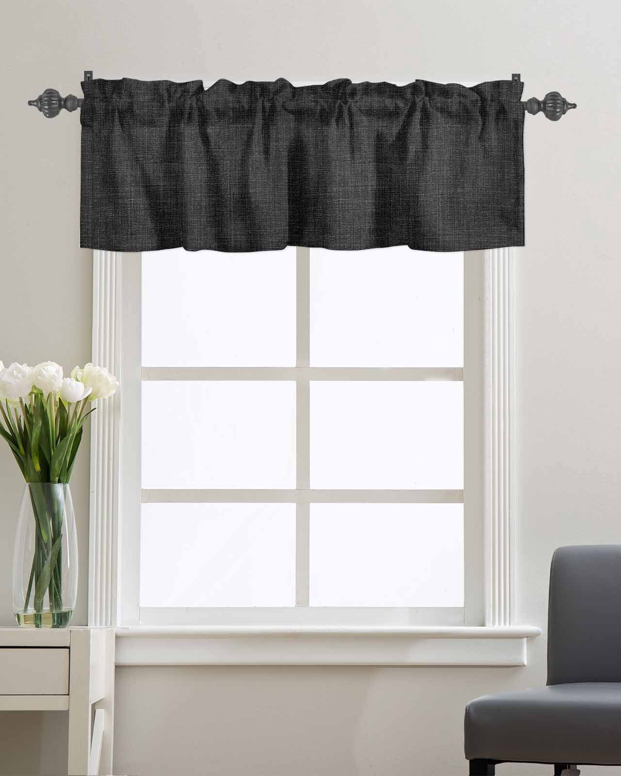 Kitchen Curtain Valances for Windows,Black Linen Vintage Bottom Rod Pocket Small Valance Solid Farm Burlap Short Window Treatment for Bedroom Bathroom Living Room,54"x18"