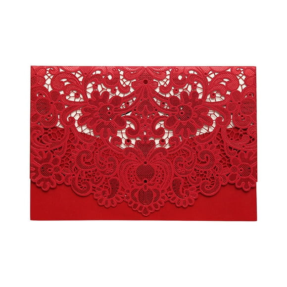 10-Pack Red Hollow Floral Design Invitation Cards Set with Envelopes, Outer Shell & Blank Inner Pages - Romantic Elegant 250g Specialty Paper Stationery for Weddings, Birthdays, Parties, Christmas