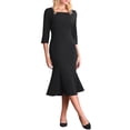 thumbnail image 1 of INSPIRE CHIC Vestido de cola de pez elegante para mujer con cuello cuadrado, cinturón y mangas 3/4, vestido de sirena negro para el trabajo, 1 of 5