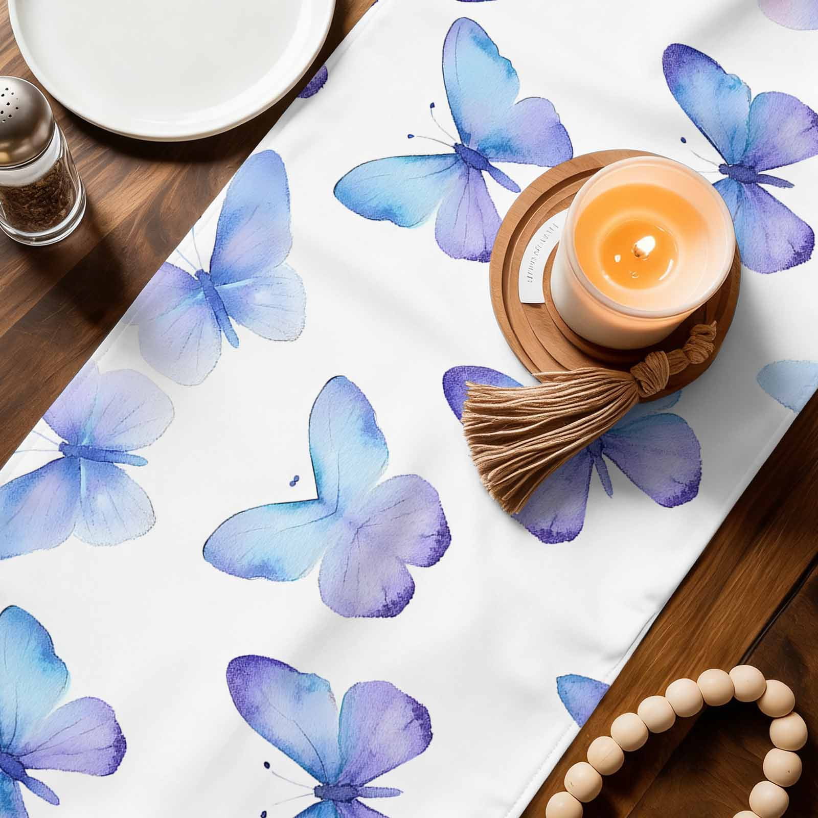 Blue Purple Butterfly Table Runner Linen Burlap Table Runner 90 Inches Long Watercolor Elegance Butterflies Dresser Scarves for Kitchen Island Coffee Dining Party Wedding Holiday Decor 13"x90"