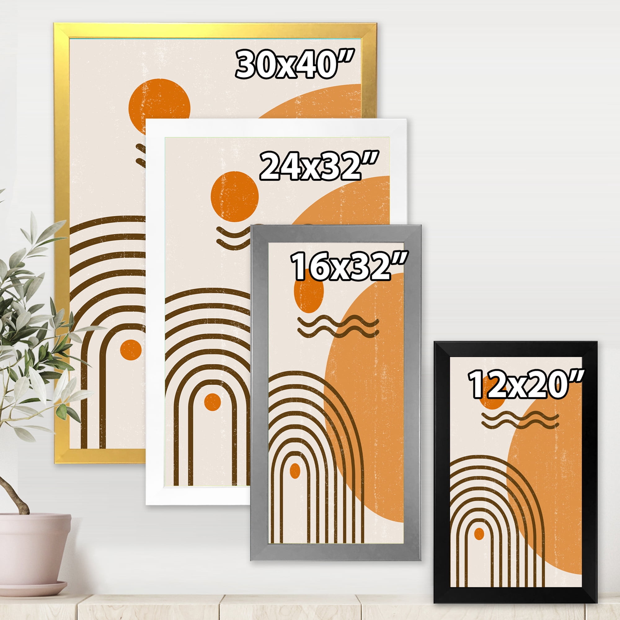 Designart 'Abstract Rainbow Moon and Sun In Earth Tones II' Modern Framed Art Print