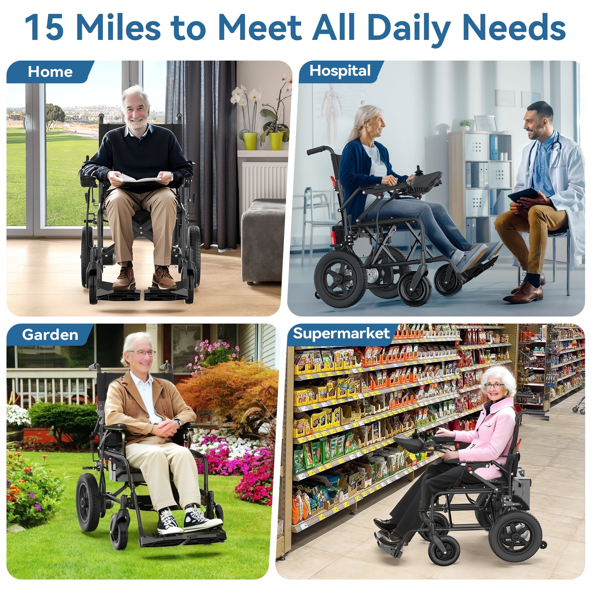 SACVON Foldable Electric Wheelchair for Seniors, All Terrain Motorized Wheelchair for Seniors with Detachable Battery,Airline Approved