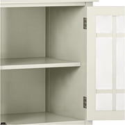 JERFIT Antique White Storage Cabinet with Glass Doors, Low Wood Sideboard Console Table for Living Room, Entryway, Bedroom