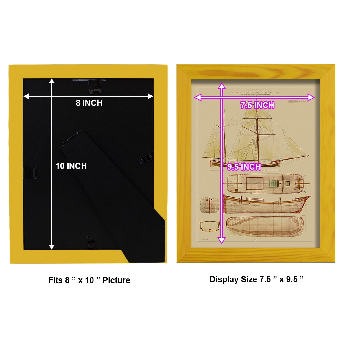 Antique Ship Plan IV -Framed Print w/glass-Sunflower Yellow