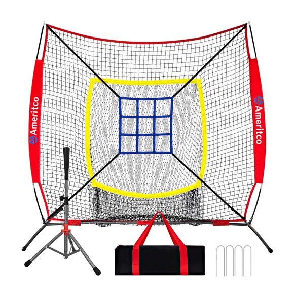 Red de práctica de béisbol Ameritco 213 x 213 cm con tee y objetivo