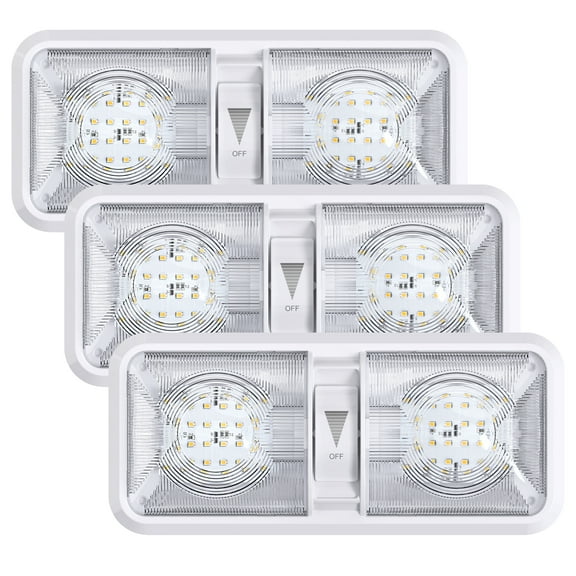 RV LED Ceiling Double Dome Light Fixture with Dimmer Switch Interior Lighting for Car/RV/Trailer/Camper/Boat DC 12V 550 Lumens Natural White 4000-4500K (3)