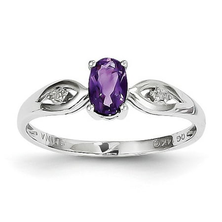 Gemstone Oval Ring - 14k White Gold 6x4 Oval Genuine Amethyst Diamond Ring. Gem Wt- 0.42ct