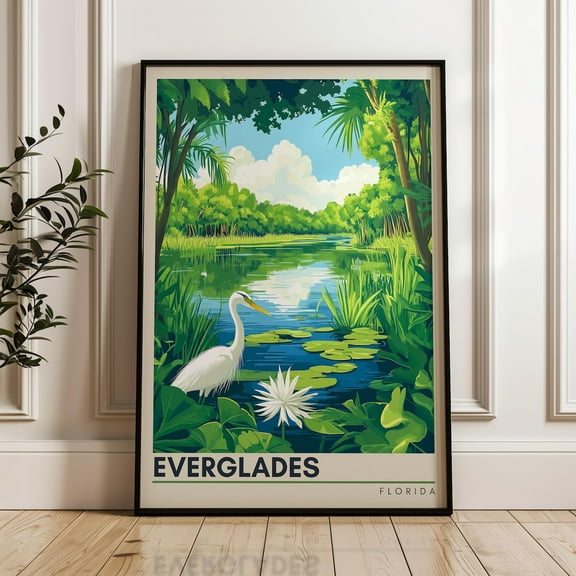 Everglades Travel Poster - Florida Wall Art Print, Wetland Illustration Artwork, Home & Office Decor, Gift Idea, United States Travel Print Wall Art, Modern Wall Decor, 8x12 UNFRAMED