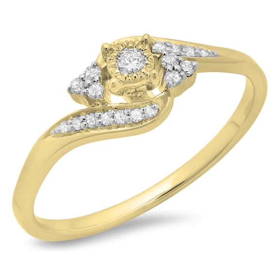 Dazzlingrock Collection 0.20 Carat (ctw) 10K Round Diamond Ladies Twisted Promise Engagement Ring 1/5 CT, Yellow Gold, Size 8.5
