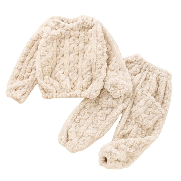 Gibobby Conjunto niña Conjunto de ropa de 2 piezas para niños y niñas de invierno de forro polar de color sólido de manga larga(Beige, 18-24 Meses)