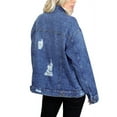 thumbnail image 4 of Women's Distressed Oversized Casual Button Front Cotton Jean Denim Jacket (Dark Blue, M), 4 of 5
